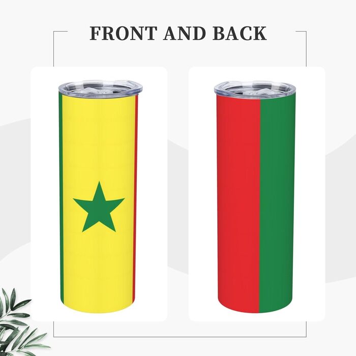 Кружка з прямою трубочкою, дизайн прапор Сенегалу, друк, підходить для кемпінгу, офісу та дому, 590 мл