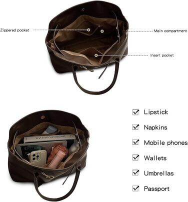 Жіноча сумка unisoul - сутула сумка - велика шкіряна сумка з верхньою ручкою, сумки через плече, жіноча сумка для коледжу для робо