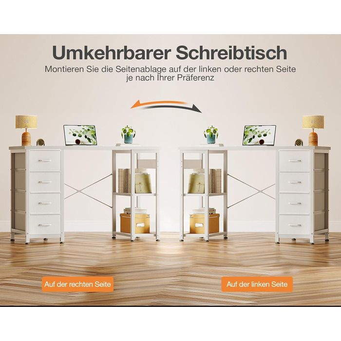 Невеликий письмовий стіл Coleshome з 4 шухлядами, 100x40 см, стіл з місцем для зберігання, двосторонній комп&39ютерний стіл з полицями, ПК-стіл для офісу, кабінету, спальні, білий