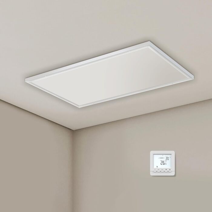 Інфрачервоний стельовий обігрівач з термостатом, 660 Вт, інфрачервоний стельовий обігрівач із захистом від перегріву, нагрівальна панель, енергозберігаючий електричний обігрівач - 1030 x 630 мм, 660 Вт стельове кріплення термостат