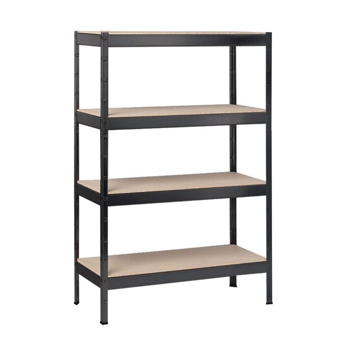 Полігатор SCHULTE Shelf World з 4 дерев&39яними полицями, 180x100x35 см (ВxШxГ), вантажопідйомність на полицю приблизно 90 кг, чорне текстуроване покриття, полиця для зберігання, полиця для підвалу, полиця для майстерні, безболтові полиці