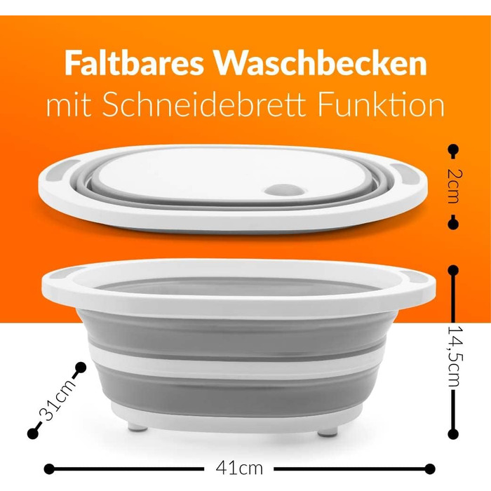 Багатофункціональна обробна дошка та мийка Складана миска для миття посуду білого та сірого кольорів Складана миска для кемпінгу Аксесуари та гаджети для автофургонів