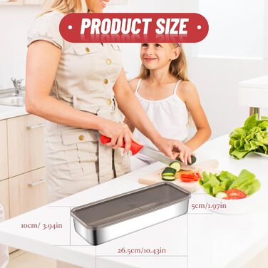 Набір із 2 коробок для зберігання делікатесів, коробки для делікатесів з нержавіючої сталі 26,5*5*10 см для холодильника з кришками, контейнери для зберігання продуктів, що штабелюються, коробки для зберігання бекону, м&39яса, овочів у холодильнику 01