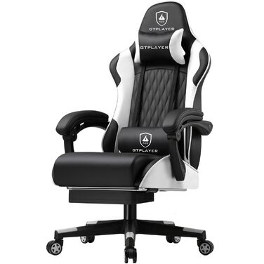 Ігрове крісло GTPLAYER - Ергономічне офісне крісло з регульованою поперековою опорою/підголівником та підставкою для ніг, вантажопідйомність 150 кг, біле Ігрове крісло, комп&39ютерне крісло, письмове крісло