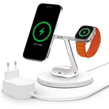 Бездротовий зарядний пристрій Belkin MagSafe 3-в-1, зарядна станція MagSafe 15 Вт, швидка зарядка для iPhone і AppleWatch, зарядка
