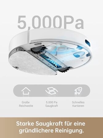 Робот-пилосос з функцією миття підлоги, 5000 Па з навігацією LDS, максимальна тривалість роботи 280 хвилин, управління через додат