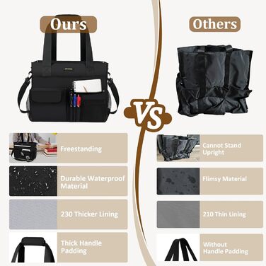 Жіноча сумка для вчителя, сумка для ноутбука з 15 кишенями, робоча сумка для медсестер, вчителів та лікарів, чорна XL (41 x 15 x 32 см)