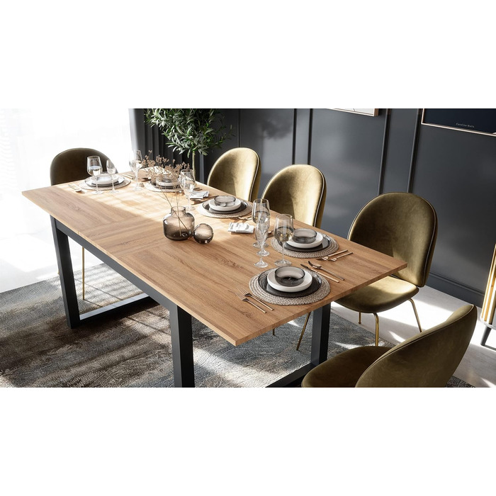 Розкладний обідній стіл Newfurn 160-200 см, включаючи стільницю, антрацит, дуб сонома, обідній стіл у сучасному сільському стилі - 160x75x90 см (ШxВxГ) - Кухонний стіл Обідній стіл - дуб сонома 160-200 x 90 см