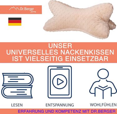 Подушка для шиї Dr. Berger Reading Bone для читання 40x18 см, дизайн Minky - 380 г бавовна, надзвичайно пухнаста - Ергономічна подушка для шиї для релаксації, комфортного читання, перегляду телевізора, подорожей, природи 40 x 18 см натуральний колір