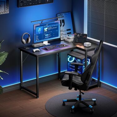 Ігровий стіл Coleshome, кутовий стіл 100x70 см з двосторонньою полицею для зберігання, компактний L-подібний стіл, підходить для ігрових столів у сімейних куточках, чорний 100x70 см