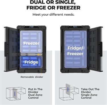 Компресорний автохолодильник BougeRV Rocky 65L з морозильною камерою металевий корпус APP управління, знімна перегородка, двозонне