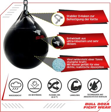 Боксерський мішок Bull Doza Fight Wear Water - Міцний - Водонепроникний - Три розміри M (40 см) 33 кг
