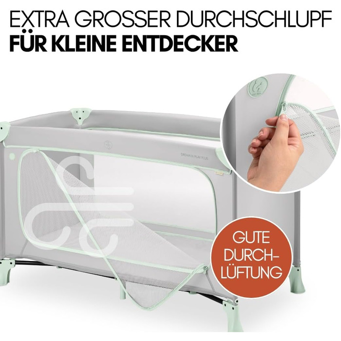 Дитяче дорожнє ліжечко hauck Dream N Play Plus XXL комплект аксесуарів з матрацом, ігровим тентом та сіткою від комах, складне та розкладне, сумка та великий вхід Dusty Mint