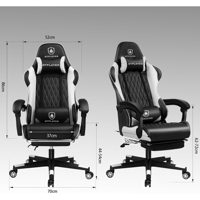 Ігрове крісло GTPLAYER, ергономічне офісне крісло з підставкою для ніг, регульованим поперековим відділом хребта та підголівником, м&39яке ігрове крісло, ігрове крісло вантажопідйомністю 150 кг, білий колір