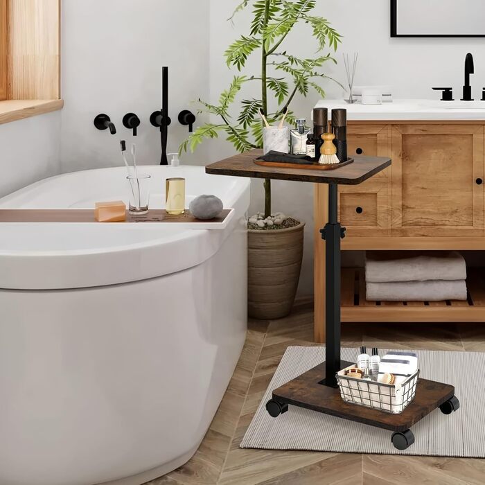 С-подібний журнальний столик, журнальний столик з регульованою висотою та колесами, невеликий журнальний столик, тумбочка, туалетний столик для вітальні, спальні, ванної кімнати