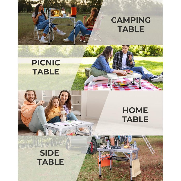 Складаний кемпінговий стіл Sportneer, регульована висота, маленький складний стіл, портативні кемпінгові столи (60 см Д x 40 см Ш (4 рівні висоти)) із сітчастим шаром для використання на вулиці, білий 60*40 см (4 рівні висоти)