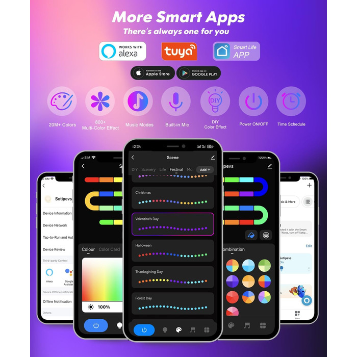 Світлодіодний торшер Вітальня, WiFi RGB торшер з можливістю затемнення працює з Alexa, 155-сантиметровий світлодіодний торшер з додатком, режим зроби сам, 16 мільйонів кольорів, 44 сюжетних режимів, музичні режими та функція хронометражу Прикраса спальні