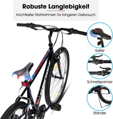 Гірський велосипед Hiland 24/26 дюймів для дорослих, 18-швидкісний дитячий велосипед з подвійними V-подібними гальмами, рама з високовуглецевої сталі для дітей, жінок та чоловіків, чорно-білий, 26-дюймові колеса