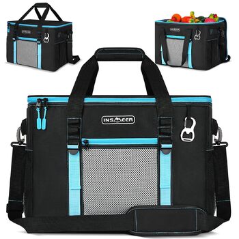 Велика сумка-холодильник 50 л, складна сумка-холодильник на 80 банок, складна/герметична з відкривачкою, велика сумка/холодильник для пікніка для кемпінгу, пляжу, пікніків, сімейних прогулянок на 4 особи, чорна