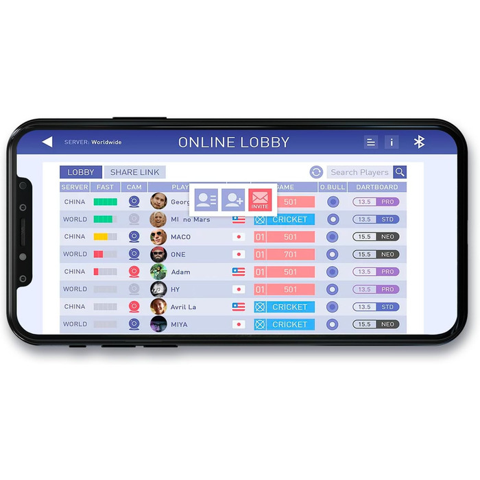 Розумний дартс Kings Dart Dartworld C1 Онлайн-режими гри - Турніри по всьому світу Керування за допомогою застосунку Bluetooth 4.0 Чорний, багатоколірний