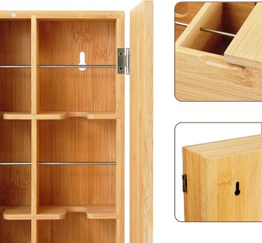 Чайна коробка Relaxdays, 9 відділень, бамбук, ВШХ 31 x 26,5 x 7 см, відділення для чайних пакетиків, кавових капсул, настінна, натуральний/срібний