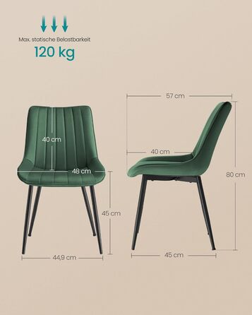 Комплект обідніх стільців з 2 шт. , Кухонний стілець, Оксамитовий, М&39який стілець, Витримує вагу до 120 кг, Сталеві ніжки, Вигнута спинка, Для їдальні, Кухня, Зелено-чорний LDC090C01 Зелений комплект з 2 шт.