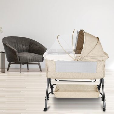 Дитяче ліжечко 3-в-1 приліжкове ліжечко, дитяча колиска та дорожнє ліжечко, 4-рівневе регулювання висоти дитячого ліжечка, що відкидається, дитяче ліжко, колиска для дітей вагою до 25 кг - 104 x 52 x 100-110 см - кремово-білий колір