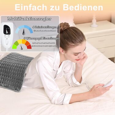 Грілка, грілка з автоматичним вимкненням, грілка для спини, шиї, плечей, живота, м&39яка фланелева поверхня (30 x 60 см) 30x60 см Темно-сіра