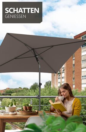 Парасолька 4smile Parasol Balcony SunnyShade Plus 200 x 125 см для захисту від ультрафіолету UV50 із захисним чохлом  темно-коричнева