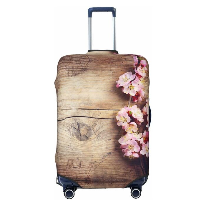 Чохол для валізи Квітучий пірїнок з принтом на деревяній текстурі, еластичний захист від подряпин та пилу, чорний, розмір 85 см