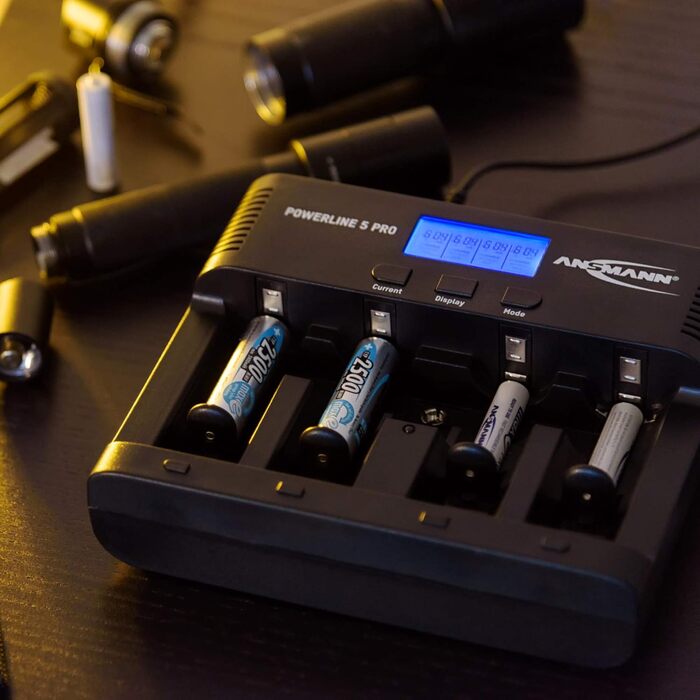Зарядний пристрій ANSMANN для акумуляторів AA/AAA/C/D/9V NiMH - Зарядний пристрій з 5 програмами заряджання заряджання, розряджання, тестування, оновлення, швидке заряджання USB - Powerline 5 Pro 2 акумулятори Baby C ємністю 2500 мАг, включаючи 2 акумулят