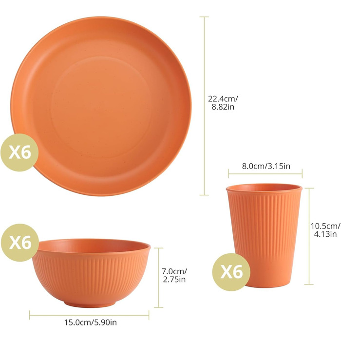 Набір посуду Anbte на 18 предметів, небиткий пластиковий посуд для 6 осіб. Ідеальний для кемпінгу, пікніків та саду. Легкий, багаторазовий посуд у 6 кольорах.