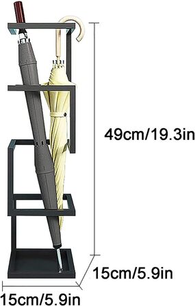 Тримач підставки для парасольки, підставка для парасольки для входу та передпокою, квадратний тримач для парасольки, вбудований піддон для зберігання води, стійкий до іржі, підходить для використання в готелі, офісі та вдома, 15 чорних