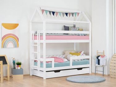 Набір Будиночок двоярусне ліжко Monty 90x200 см з дерев'яною шухлядою Buddy 90x180 см Біле ліжко будиночок з решіткою і повною осн