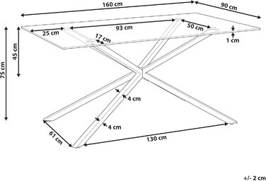 Обідній стіл Beliani, прозоре скло, прямокутний, 160 x 90 см, металевий каркас, золотий, Maramo