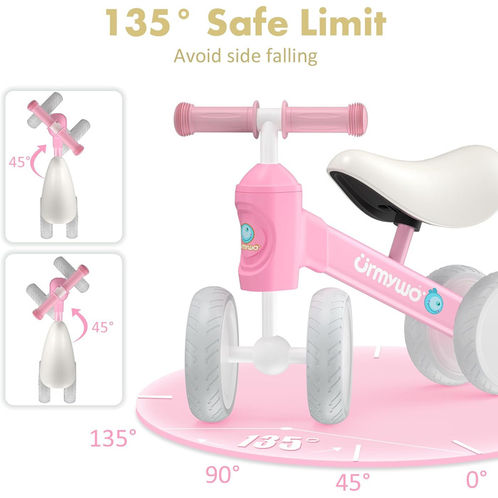 Дитячий велосипед-балансир URMYWO від 1 року, іграшка-балансир для дитини 10-24 місяців, перший велосипед без педалей з 4 колесами