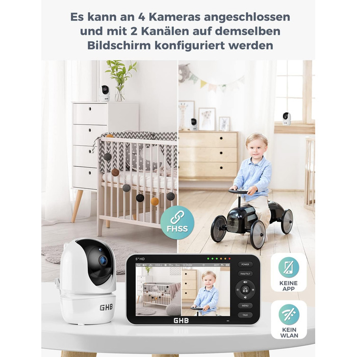 Радіоняня з 2 камерами 5-дюймовий 720P HD IPS-дисплей Камера радіоняні Режим VOX Двостороння розмова Нічне бачення Дисплей темпера