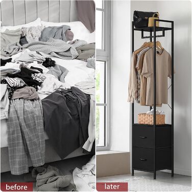 Чорна вішалка для одягу, міцна вішалка для одягу, окремостояча гардеробна стійка з шухлядою, мінімалістична вузька вішалка для одягу для дому, спальні, вітальні