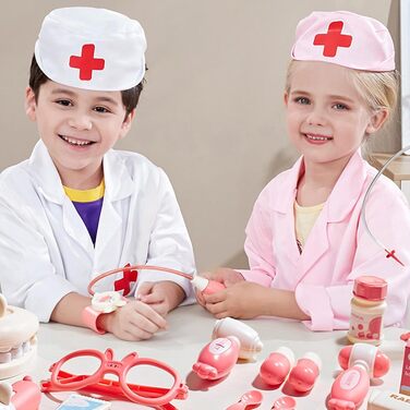 Набір іграшок Kids Doctor - Дизайн валізи уявний набір доктора, набір для рольових ігор доктора, набір для дитячих ігор доктора, просвітницька уявна гра, багатофункціональний, світло і звук на дні народження рожевий покращена версія