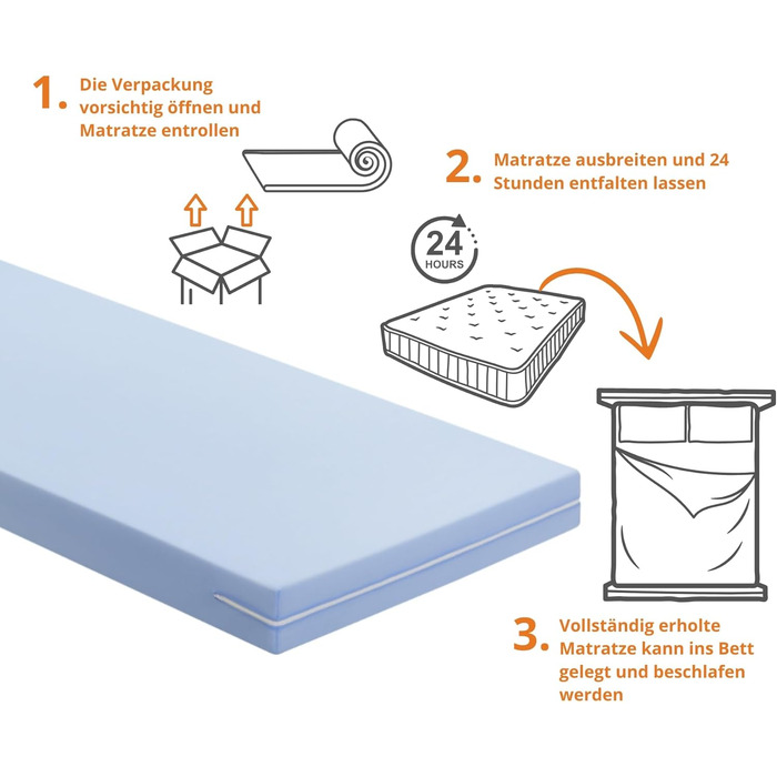 Матрац Sleepling 90x200 Basic 20, комфортний пінопластовий матрац, згортається в рулон, рівень жорсткості 2, виготовлено в ЄС, можна прати при 40 градусах, стандарт Oeko-Tex 100 90 x 200 см - h2