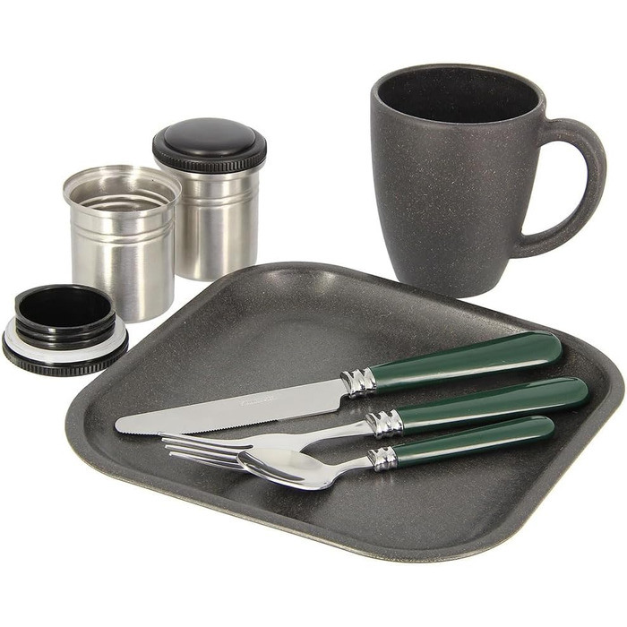 Набір посуду для кемпінгу на 1 особу, набір рибальського приладдя, набір столових приборів з футляром для перенесення, контейнер з нержавіючої сталі для виживання на природі, чашка, ніж, виделка, ложка, тарілка