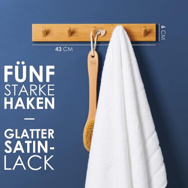 Гачки для одягу дерев'яні (2 шт.) - вішалка дерев'яна з 5 гачками - 43 см - гачки для одягу настінні - настінна вішалка для передп