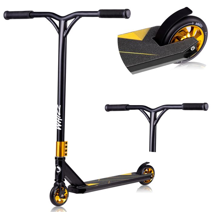 Трюковий самокат LIONELO WHIZZ, підшипники ABEC-9, алюмінієва дека, система компресії HIC, колеса 110 мм, широкий T-подібний кермо, гальмо Flex Fender MN Steel, унікальний дизайн, чорний L