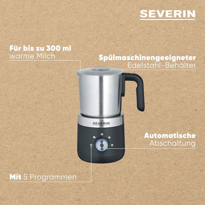 Піноутворювач для молока SEVERIN, електричний піноутворювач для молока з ємністю для молока з нержавіючої сталі, піноутворювач для