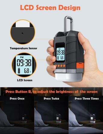 Акумуляторний зовнішній акумулятор для кемпінгового ліхтаря LED 15000 мАг з РК-дисплеєм, 4 режими, димер, відображення часу та температури, підходить для наметів, водонепроникний 2