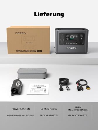 Портативна електростанція AFERIY потужністю 1200 Вт, LiFePO4 акумулятор ємністю 1008 Втгод та швидка зарядка за 1,2 години, 12 розеток, функція ДБЖ, чиста синусоїда 230 В, мобільний блок живлення з додатком для кемпінгу на природі, саду та надзвичайних си