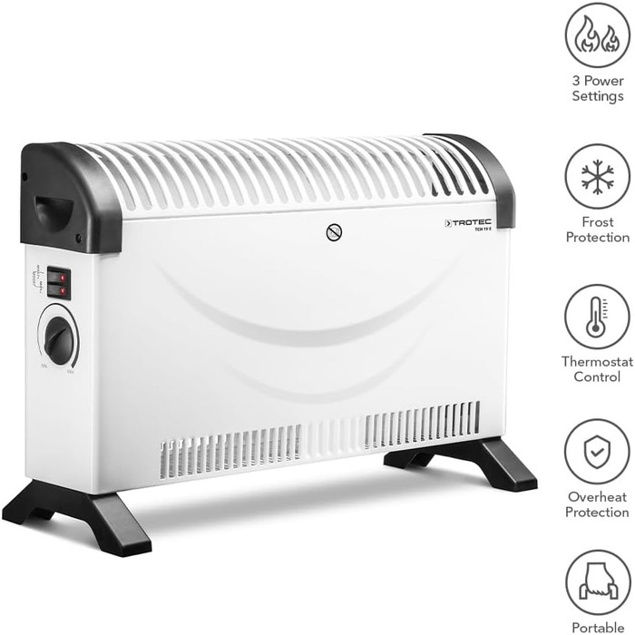 Конвекторний обігрівач TROTEC TCH 19 E Теплова потужність 750 Вт / 1250 Вт / 2000 Вт Електричний радіатор