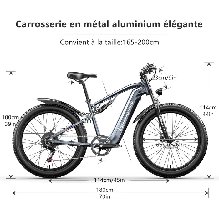 Чоловічий електричний велосипед Shengmilo MX05 E Bike 26-дюймовий електронний гірський велосипед з повною підвіскою 48V 17.5Ah акумулятор 7-швидкісний задній перемикач педальний електричний велосипед з жирною шиною ()