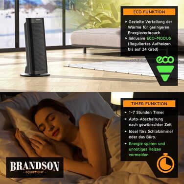 Енергозберігаючий, тихий електричний керамічний обігрівач - Електричний обігрівач з дистанційним керуванням - Коливання - Захист від перегріву - Термостат - Ванна кімната, спальня, вітальня B Чорний