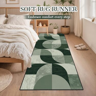 Килим-доріжка в стилі бохо для передпокою 80x200 см, зелений геометричний кухонний килим, який можна прати, нековзний килим-доріжка для передпокою, м&39який короткий ворс довгий килим для передпокою для кухні, спальні, вітальні, коридору 80 x 200 см (прям